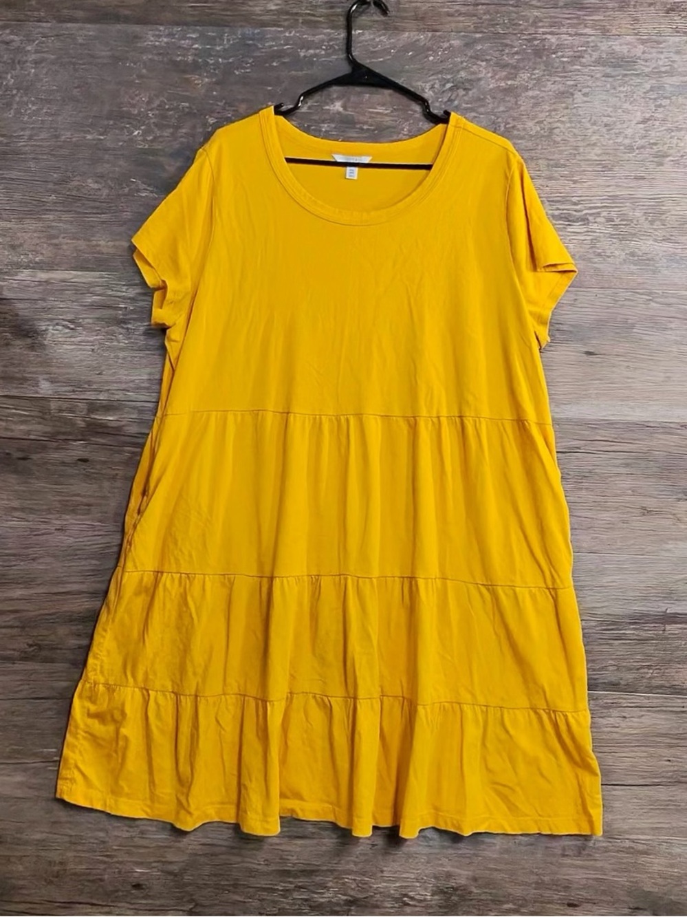 Time and Tru Mustard Yellow Tiered Short Sleeve Dress